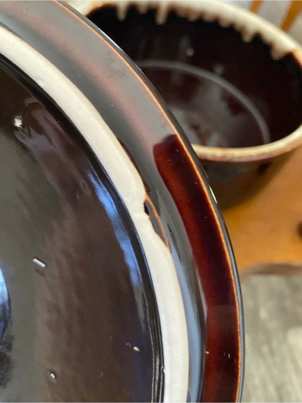 Stoneware Covered Casserole Dish in Drip Glaze Brown with Decorative Knob